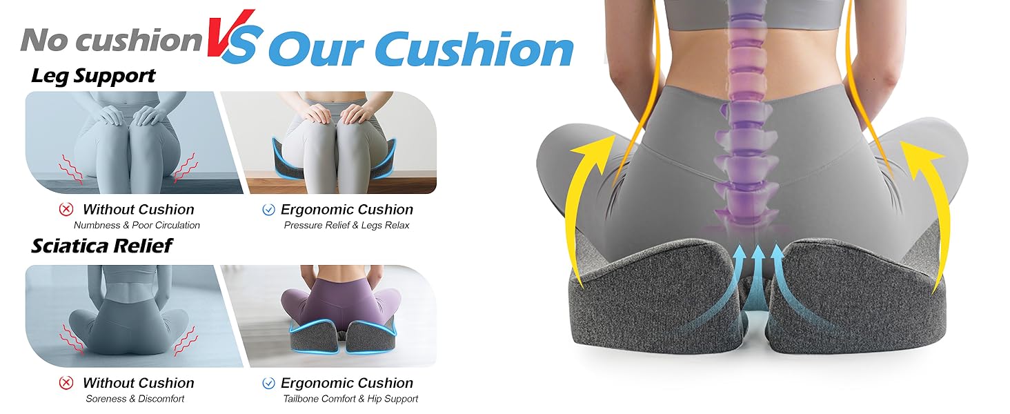 Подушка для офісного крісла Lofty Aim з піни Memory Foam: ортопедична, для попереку, від болю в сідницях, для офісу, авто, літака, інвалідного візка – чорний та темно-сірий