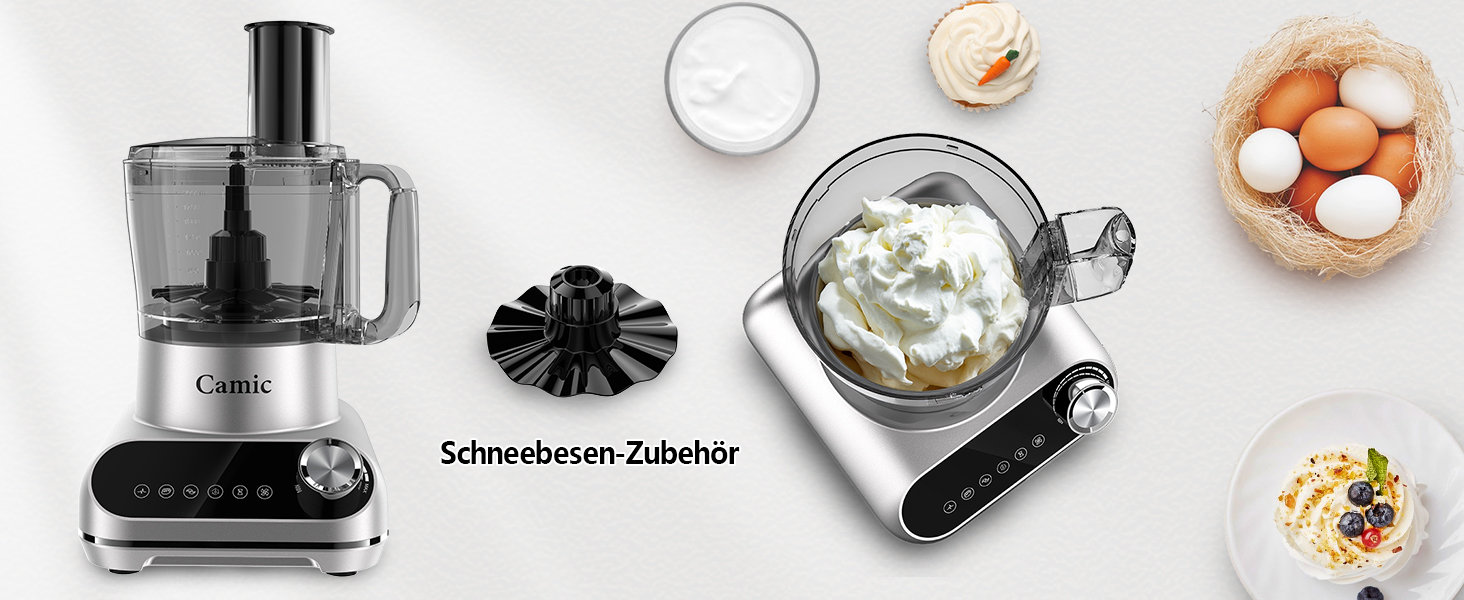 Кухонний комбайн Camic 1500W з мискою 2.5л, 6 програм, подрібнювач, нарізач, міксер – аксесуари, для дому (Silver-up)