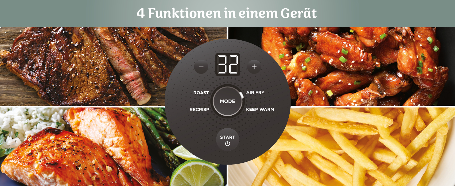 Ninja CRISPi Airfryer: Фритюрниця-конвекційна піч, 3.8 л, 4-в-1, 1700 Вт, Sage (FN101EUSTGD)