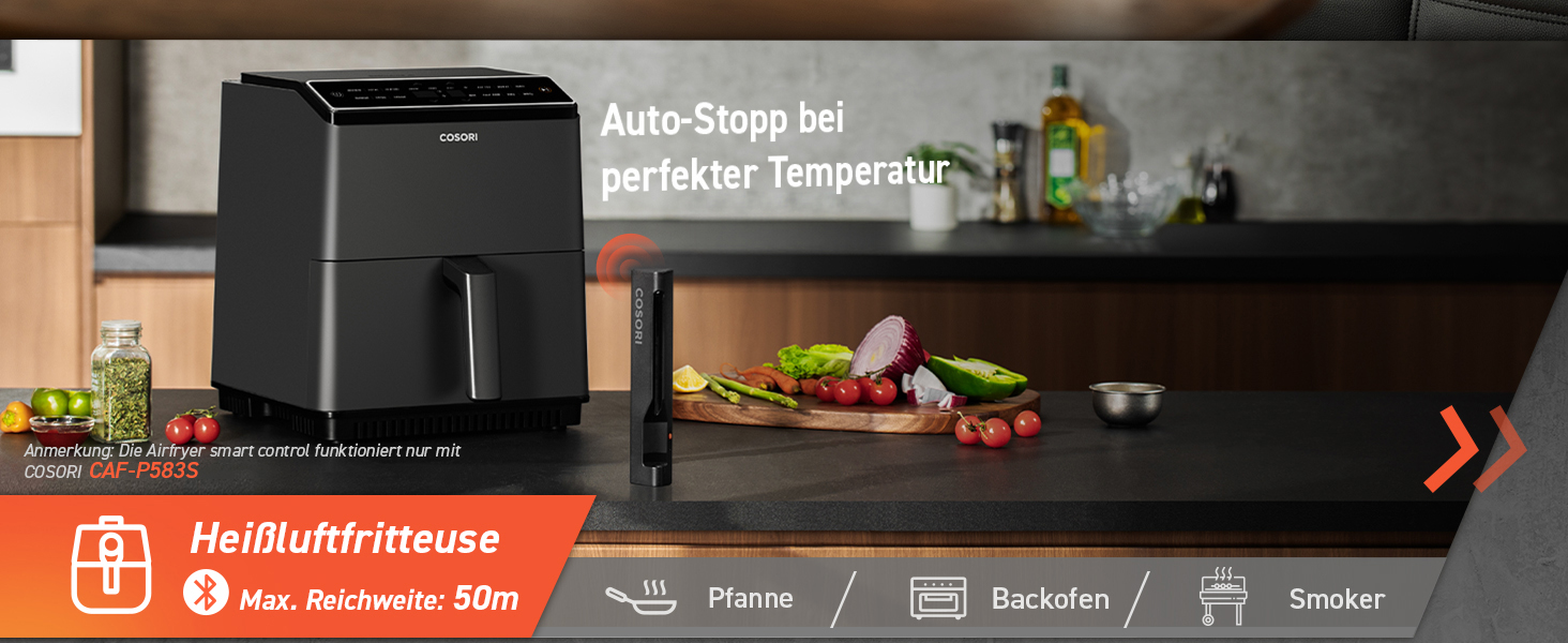 Термометр для м'яса COSORI Smart - бездротовий, Bluetooth, для фритюрниці, приготування на грилі та духовці, чорний