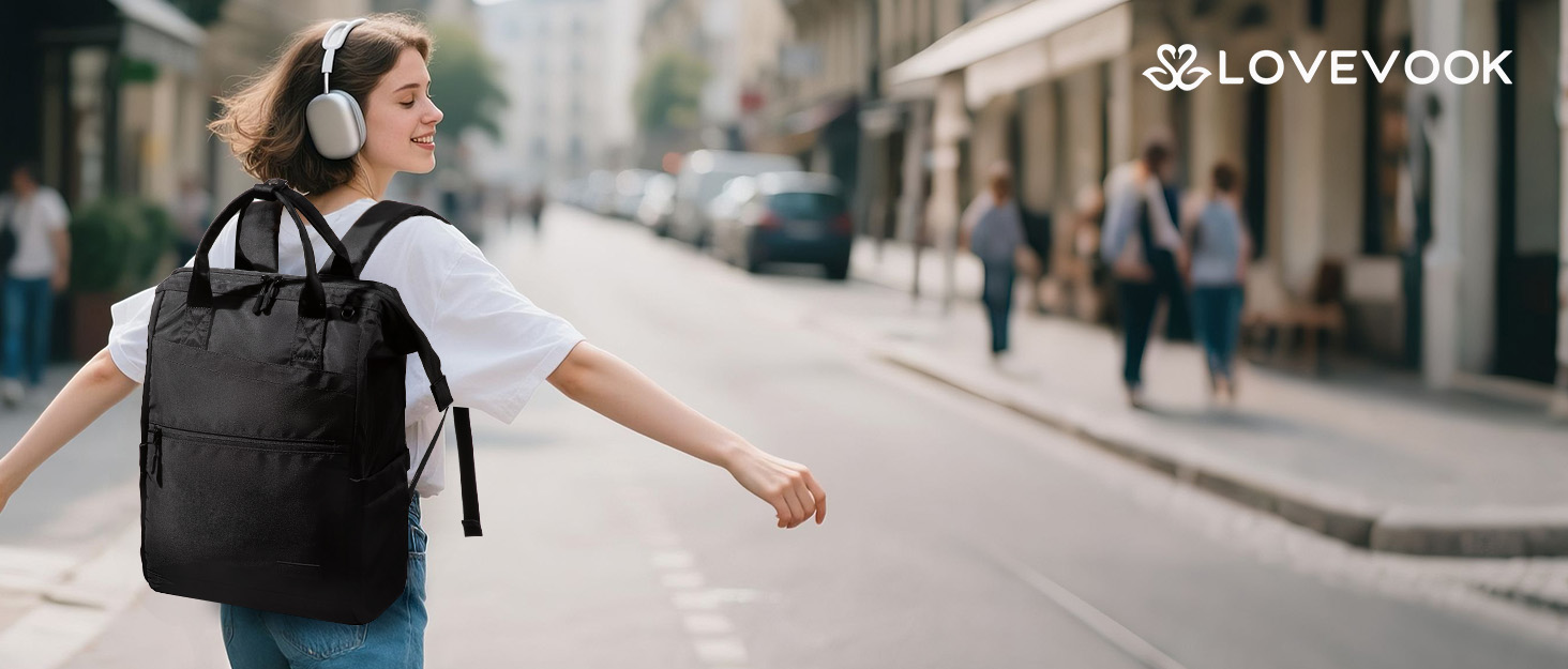 LOVEVOOK Рюкзак для жінок, 15.6 дюймів, рюкзак для школи, підліток, дівчина, велика кишеня для пляшки, велике відкриття, сумка для роботи, шкільний рюкзак, рюкзак для подорожей, універсітету, чорний