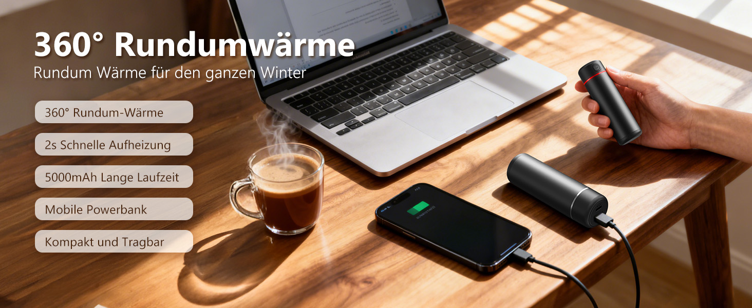 Електричні грілки для рук EXTSUD 2 шт. 5000mAh, USB Powerbank, 3 режими нагріву, для кемпінгу, гольфу, подарунок