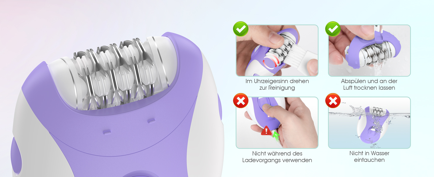 Електричний епілятор для жінок HR110 з LED-підсвіткою, 21 пінцетом та 2 швидкостями, акумуляторний пристрій для видалення волосся на ногах та руках (Фіолетовий)