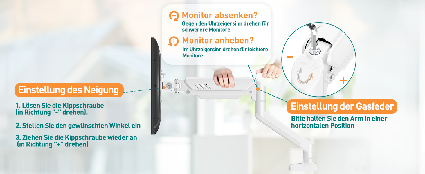 Кріплення для монітора ELIVED EV004W - підходить для моніторів 13-32 дюймів, до 9 кг, VESA 75/100mm, газ-амортизатор, регулювання висоти, нахил, поворот, білий