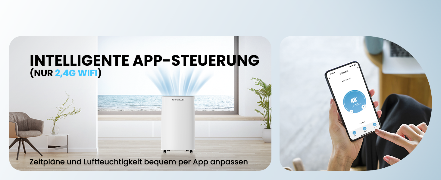 Електричний осушувач повітря 15L, 30㎡, з тачпанеллю, бак 2.5L, дренажний шланг, 46dB, таймер 24h, 3 роки гарантії (25L/день з керуванням через додаток)