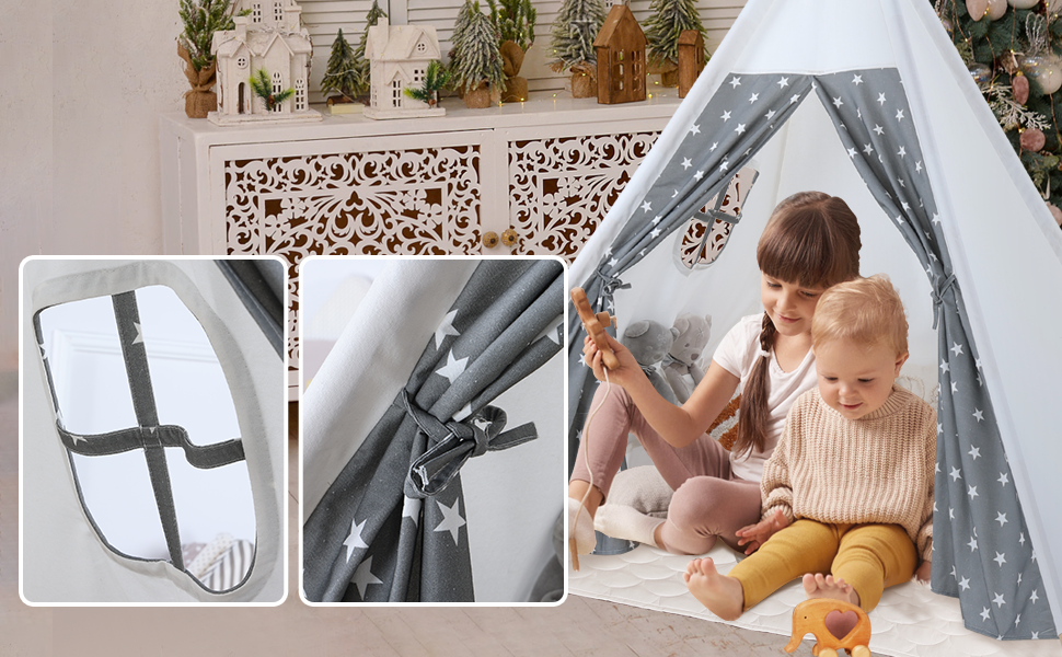 Дитячий намет-халатка Tipi для гри в приміщенні та на вулиці. Ігровий намет-халатка для хлопчиків та дівчаток з сумкою для зберігання, ігровий будиночок з вікнами. Чудовий подарунок! (Сірий)