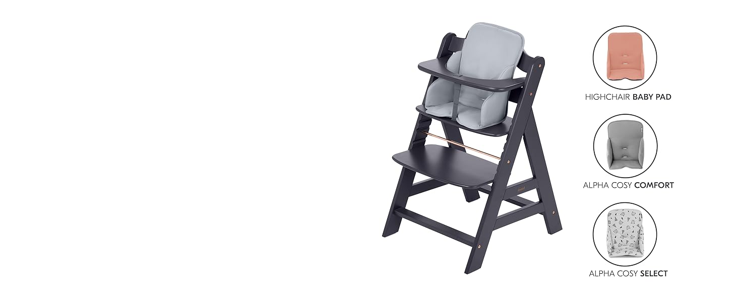 Дитячий стільчик Hauck Alpha Newborn Set Plus Dark Grey - з новонародженим вкладишем, до 90 кг, 5-точкова система кріплення, захисний бар'єр