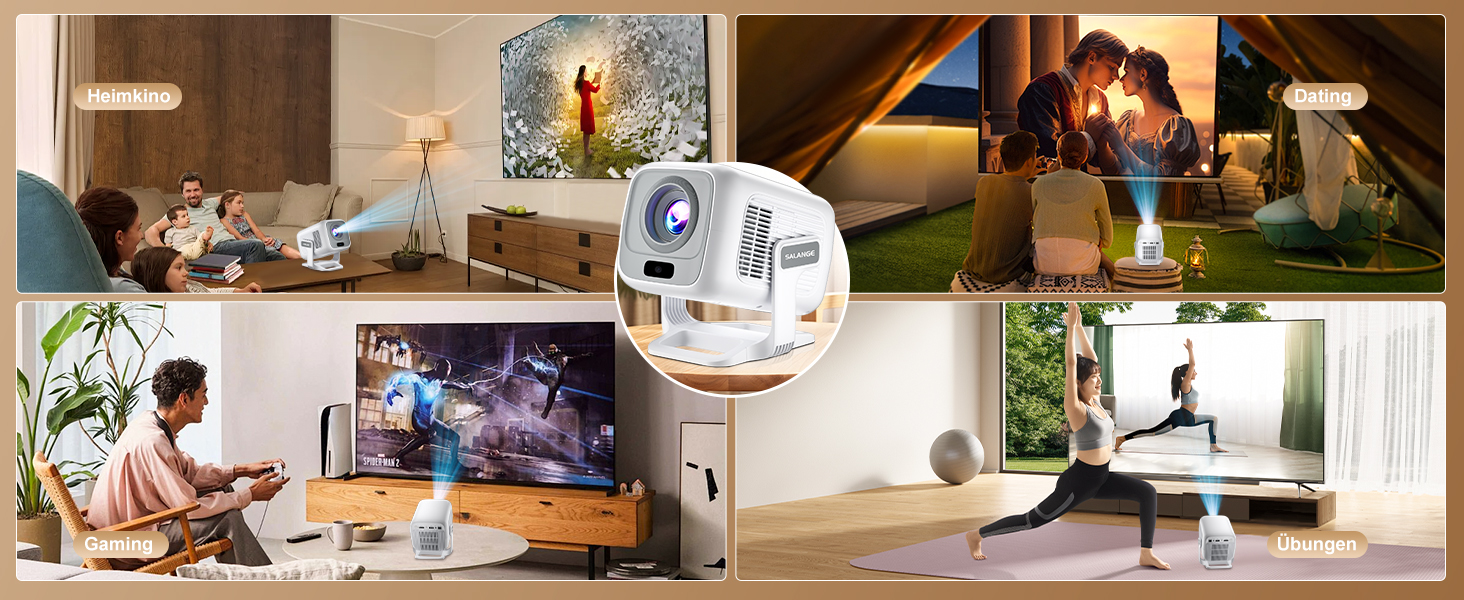 Міні проєктор Salange 4K з Wi-Fi 6, Bluetooth 5.2 та Android 11.0 для дому, смарт-проєктор з обертанням 180°, сумісний з телефоном/Xbox/ноутбуком/TV Stick/USB, білий (Sala260max)