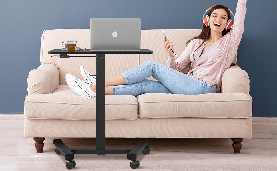 BONTEC Регульований стіл-трансформер, мобільний підйомний стіл, стіл для стоячи/сидячи, стіл над ліжком, чорний, 65x45 см, до 15 кг