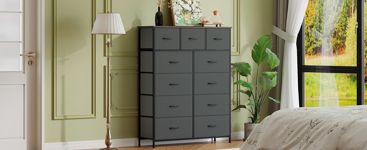 Комод з шухлядами Somdot, тканинний комод, комод для спальні, вітальні, передпокою, 5/11 шухляд, білий, штучна шкіра (кольори: котравий сірий, 30T x 100B x 118.5H см)