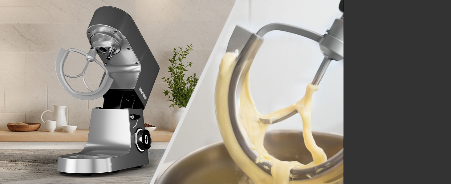 Кухонна машина Heinrichs 2500W з двома гаками для тіста, міксером та насадкою для збивання, 8 швидкостей, чаша 8л з нержавіючої сталі, тиха, з титановим покриттям