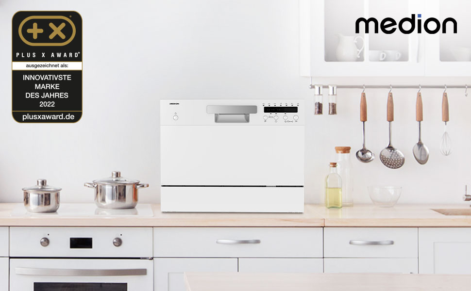 Посудомийна машина MEDION DWT60: 6 комплектів, 7 програм, ECO, AquaStop, LED дисплей, захист від дітей