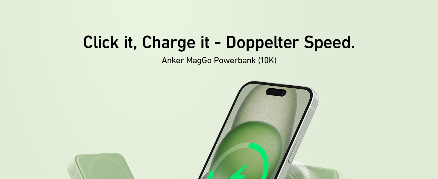 Вт MagSafe Powerbank, 10 000 мАг, дисплей і підставка, включаючи кабель USB-C (зелений), 15