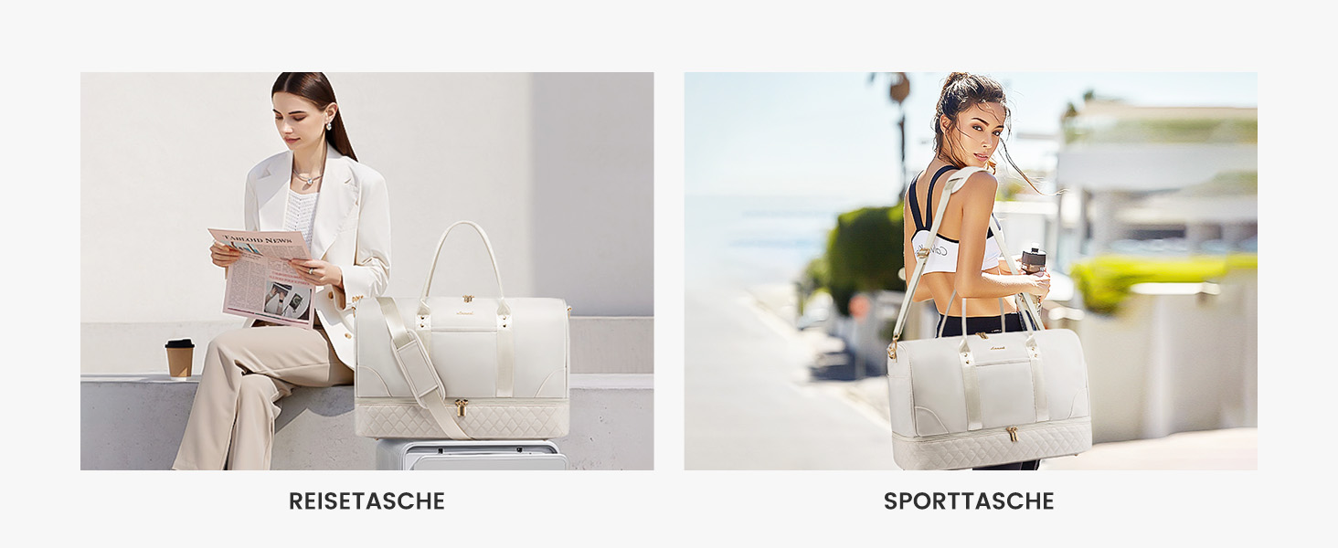 Сумка-мішок LOVEVOOK для подорожей: жіноча дорожня сумка-мішок з відділенням для взуття та мокрих речей, 2 шт. (35л, Beige & Khaki)