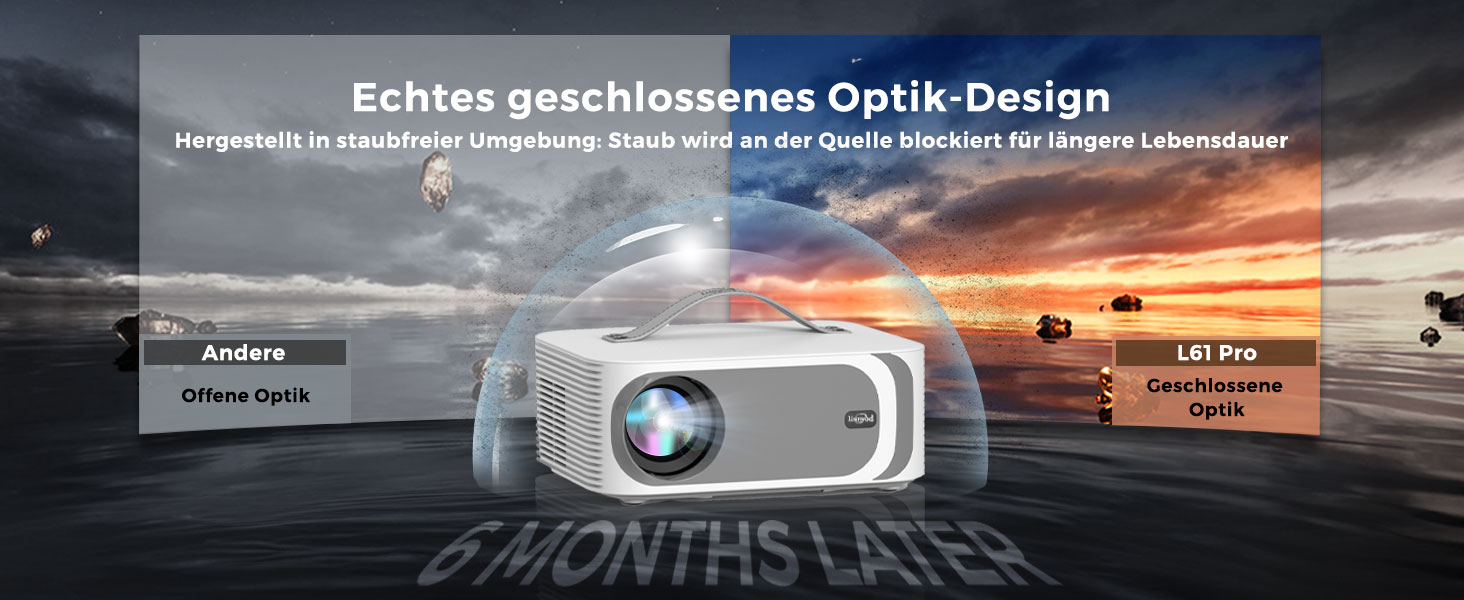 Портативний проєктор Beamer 4K з Dolby Audio, HDR10, WiFi6, Bluetooth 5.4, Auto Fokus, для домашнього кіно та перегляду спортивних подій, білий