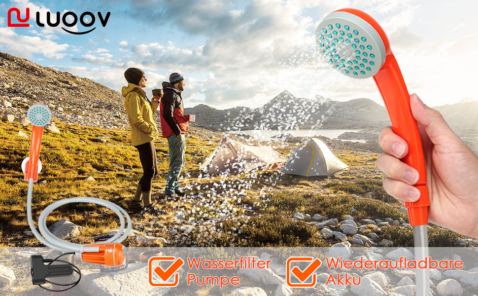 Електричний душ портативний LUOOV для кемпінгу, подорожей, миття авто та тварин з USB зарядкою та гарантією 3 роки