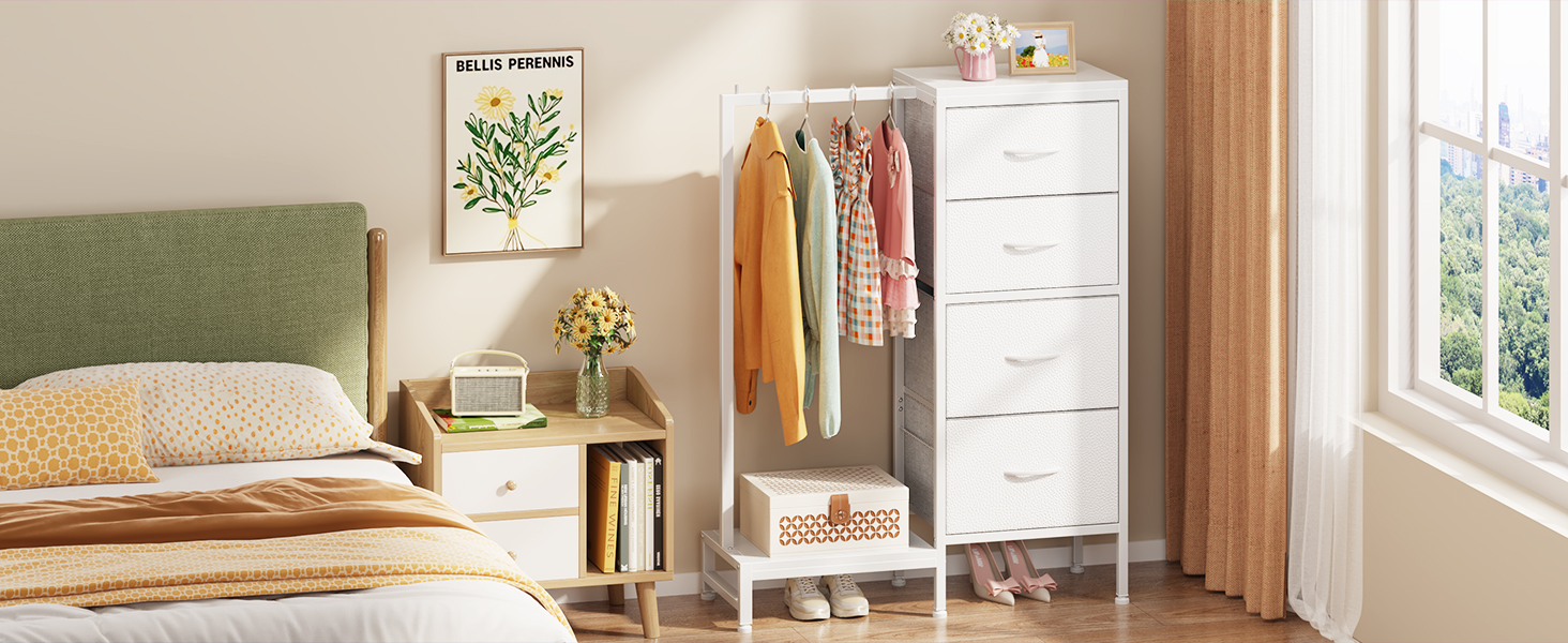 Комод 111 см з 4 висувними ящиками з тканини, полиця для одягу, білий комод для спальні, вітальні, передпокою, шафа для одягу, подарунок, 30T x 76.5B x 111H см (4 ящики), білий