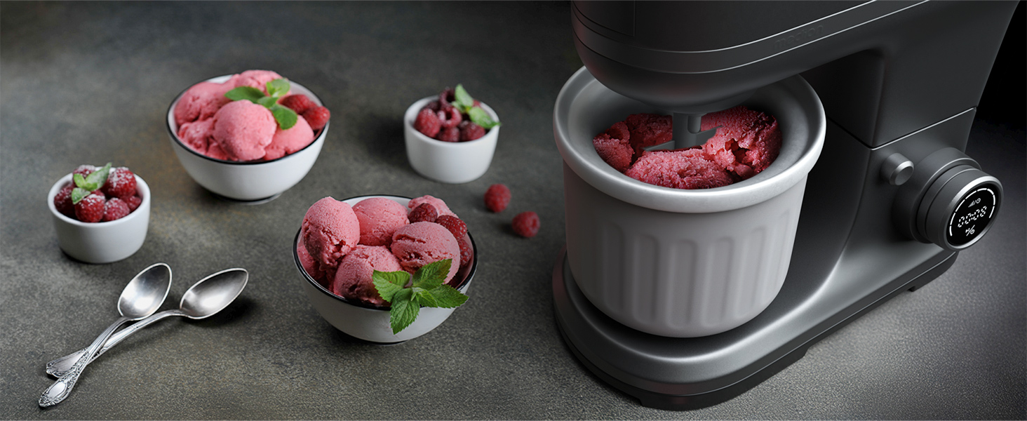 Кухонна машина MEDION MD18430: 3 в 1 (міксер, м'ясорубка, тістоміс), 5 л чаша з нержавіючої сталі, 1200 Вт, подрібнювач, нарізач, цифрова панель керування, з чашею для льоду та м'ясорубкою, з титановим ножем