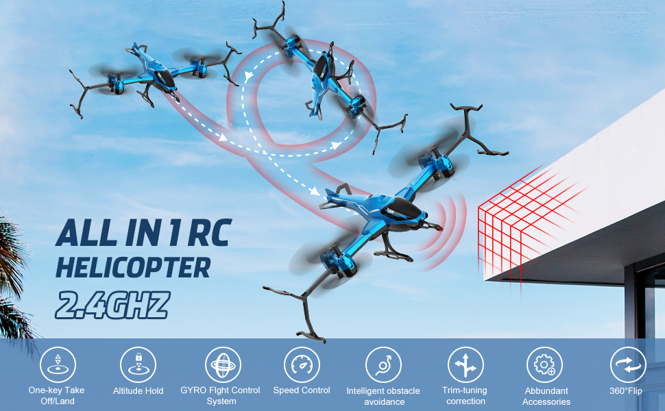 Радіокерований гелікоптер VATOS 2.4G з функцією уникнення перешкод, 360° фліп, LED підсвічування - іграшка для дітей та дорослих