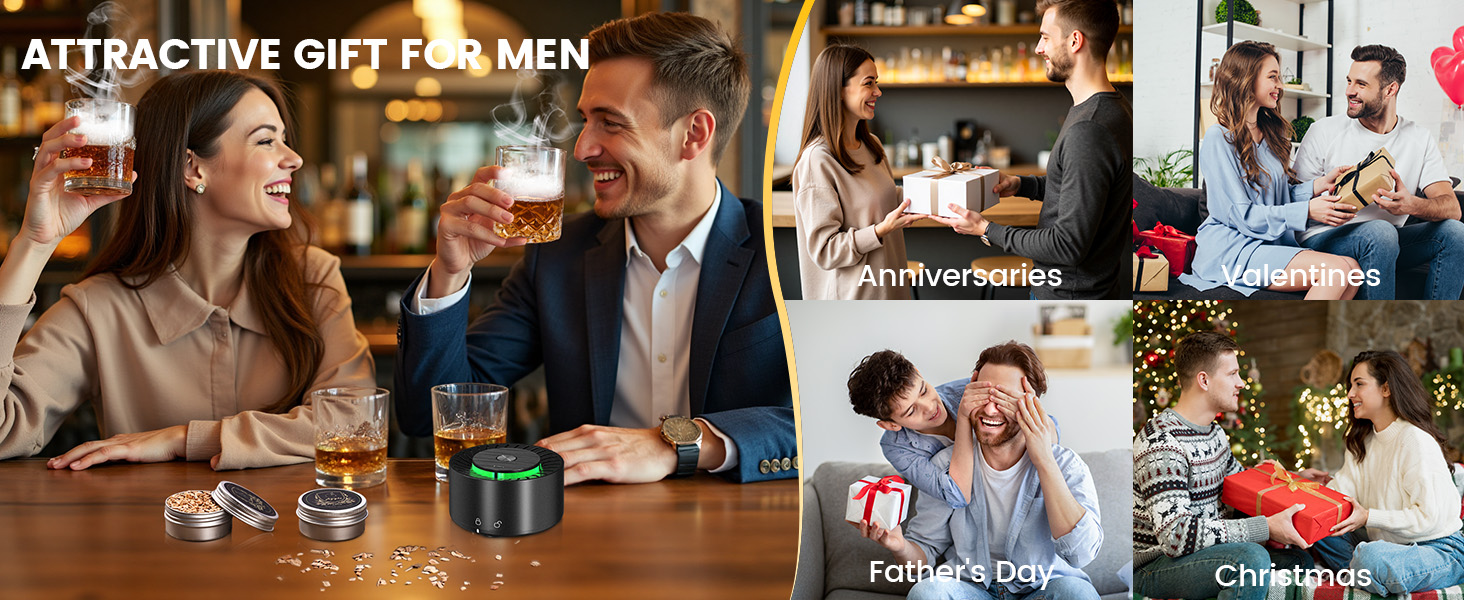 Набір для копчення коктейлів віскі: 6 смаків тирси, 2 склянки, форми для льоду, для віскі Old Fashioned, подарунок для чоловіків