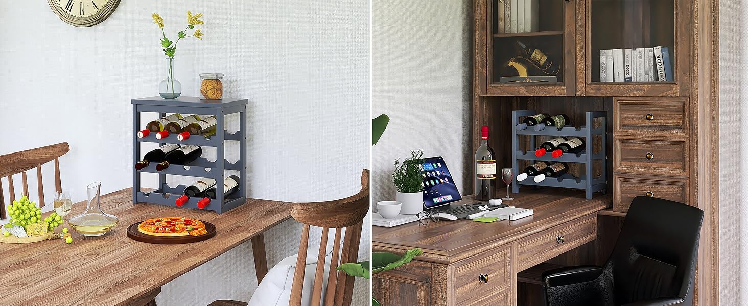 Стелаж для вина на 24 пляшки з бамбука, 6-ярусний, з полицями, сірий