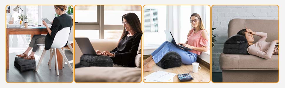 Підставка для ніг під стіл Dowinx, регульована висота, знімний чохол, зручна підставка для офісу, авто, дому (3 шари, чорний)