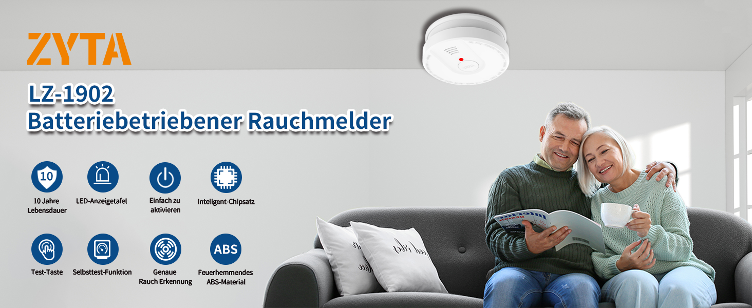 Датчики диму для дому та офісу з фотоелектричним сенсором 10 років, оптичний сповіщувач пожежі, акумуляторний, 2 шт.