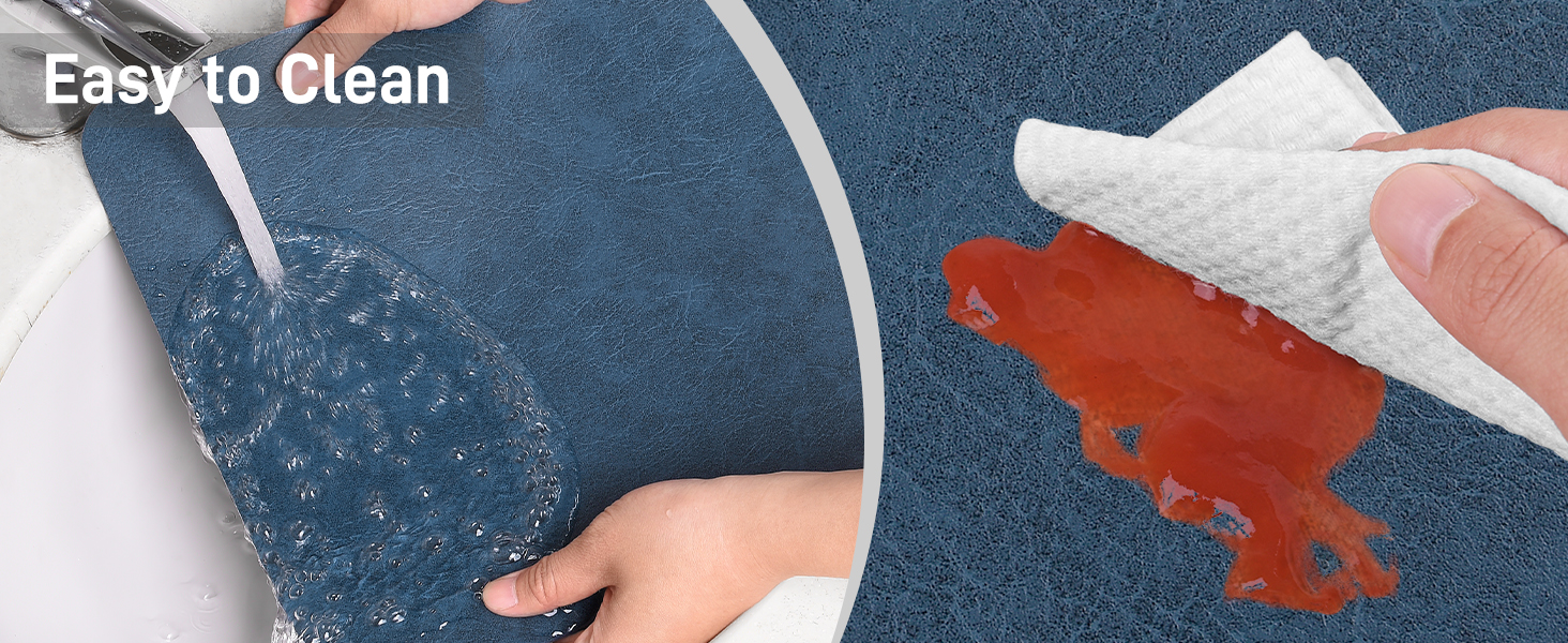 Набори підставки під тарілки 6 шт., неслизькі, миючі, з штучної шкіри, 40 x 30 см (блакитний/сірий)