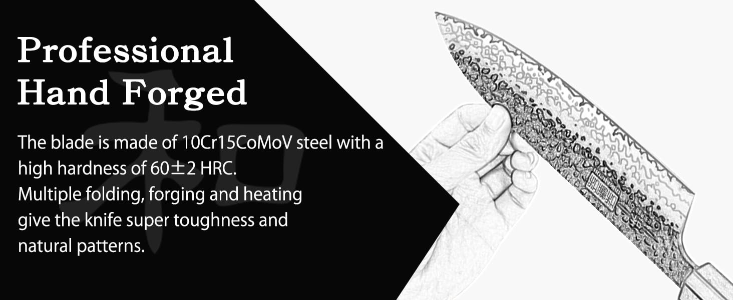 Японський ніж Сантоку HOSHANHO 18 см, ручна ковка, з високоякісної сталі, ергономічна ручка, подарункова коробка (набір 3 ножі)