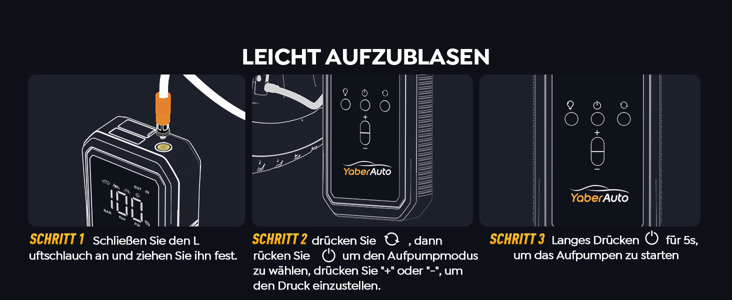 Портативний пусковий пристрій YaberAuto YA70 з компресором 150 PSI, Powerbank 21800mAh, ліхтарик 300 Lumen, LCD екран