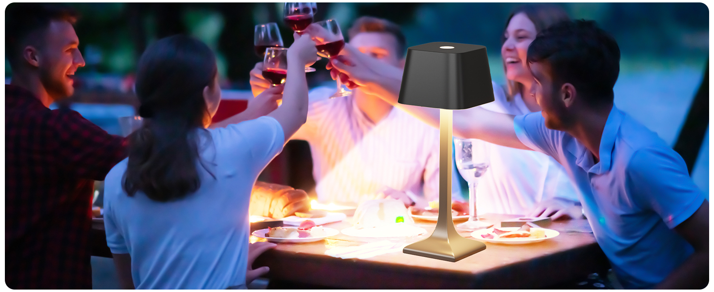 LED настільна лампа бездротова диммируемая торканням - 3 колірні температури, акумулятор 5200mAh, зарядка USB-C, з алюмінію, IP54, вологостійка, для дому та вулиці, нічна, обідній стіл, робочий стіл (Чорний)