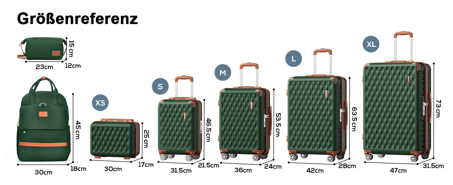 Набір дорожніх валіз Melalenia 7 предметів, легка жорстка оболонка, 4 колеса, TSA-замок, включаючи косметичку, сумку та рюкзак (Зелений)