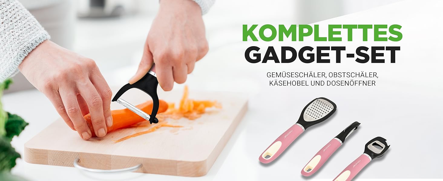 Набір кухонного посуду NutriChef 54 елементи – сковорідки, каструлі, кухонні аксесуари, ножі, форми для випічки, для індукції, газу та електроплити, здорове та дієтичне приготування (рожевий)