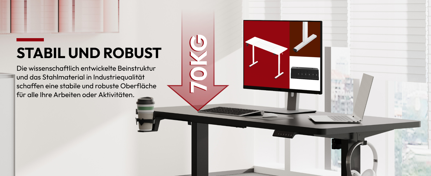 Регульований стіл Sanodesk 110x54 см - компактний стоячий стіл з аксесуарами, для маленьких приміщень, з антиколізійним захистом (білий). Також доступний розмір 140x60 см (чорний)