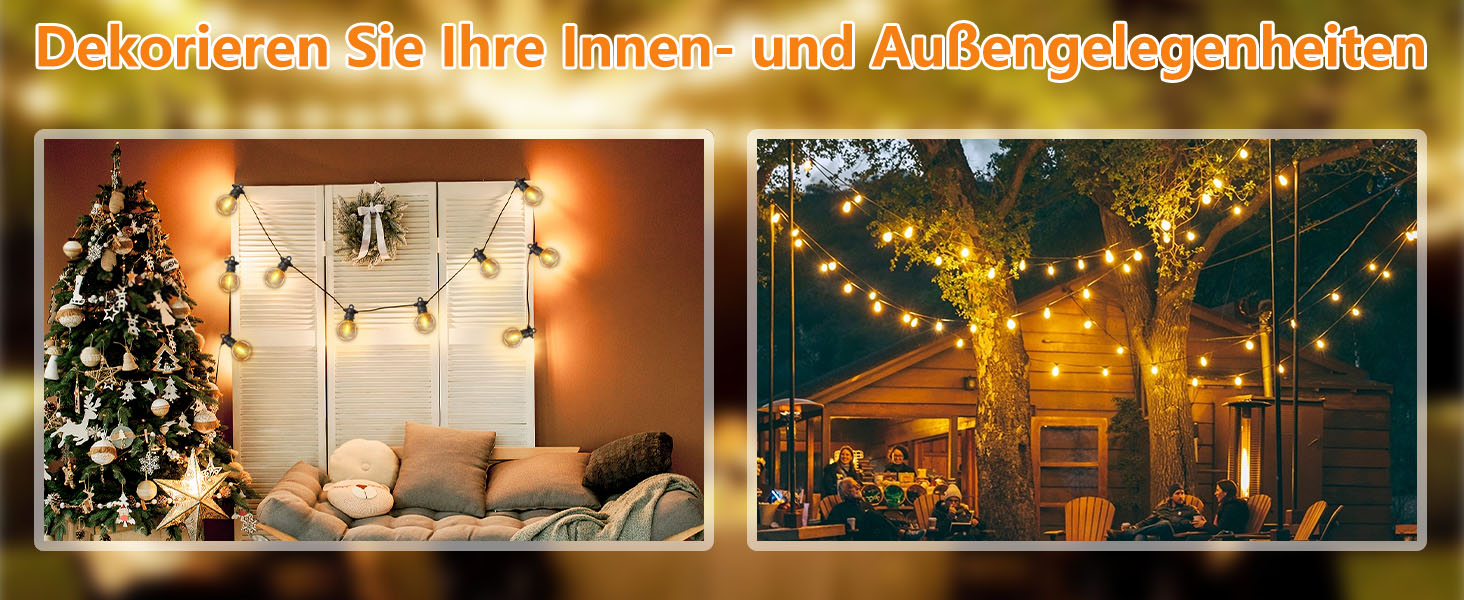 LED гірлянда для зовнішнього використання, G40 лампочки, ABS пластик, сонячна, вологостійка, для романтичного декору саду та балкону (24V, 20M, 33 лампочки)