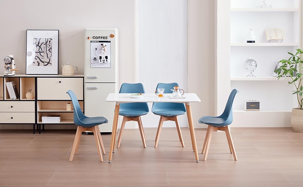 Набір з 6 сучасних стільців для їдальні, кухонних стільців з м'яким сидінням та буковими ніжками для спальні, вітальні, їдальні, кухні