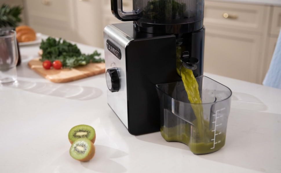 TUUMIIST Шнековий соковитискач XXL, 150 мм, 3 л, для сім'ї, 99% вижимка, BPA-free, REV Anti-Blockier System, чорний