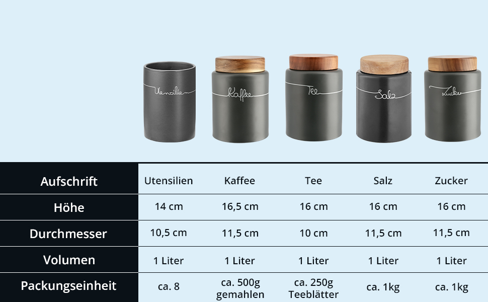 Набір для зберігання картоплі, цибулі та часнику KHG, 3 шт., кераміка, бамбукові кришки, сірий антрацит, об'єм 3 л та 1,5 л