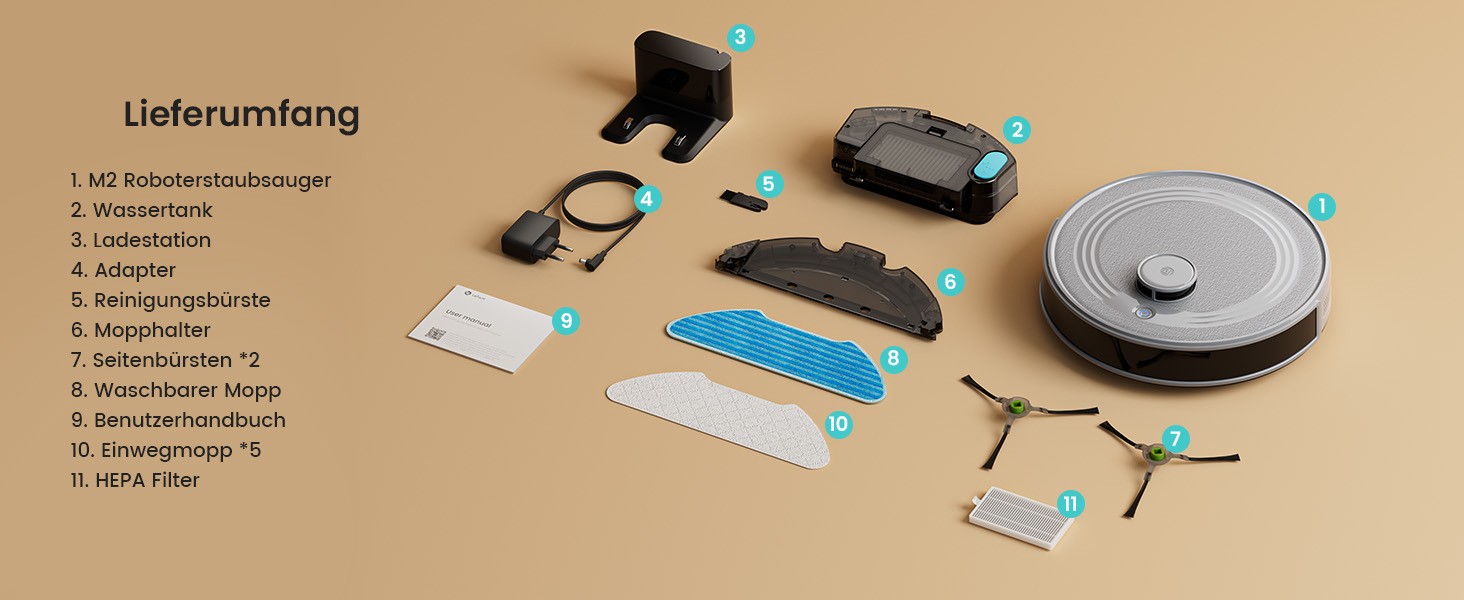 Робот-пилосос LEFANT M2 з функцією миття, LiDAR-навігація, зони заборони, потужність 6000Pa, час роботи 140 хв, багатоступеневе мапування, для шерсті тварин, килимів та твердих підлог M2-G
