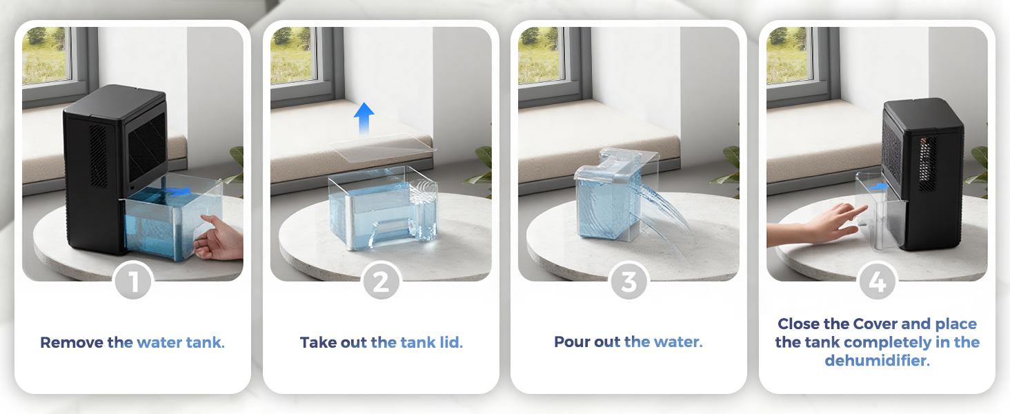 Електричний осушувач повітря, тихий, 2.5L з LED дисплеєм, автоматичне відтанення, проти вологи та плісняви, енергозберігаючий, чорний