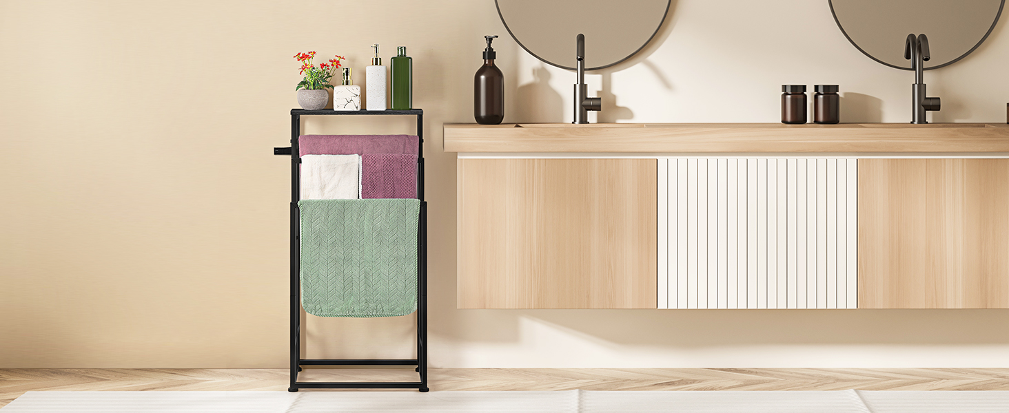 Підставка для рушників Smusei, чорна вінтажна, 3-ярусна, з полицею з дерева, 40x30x82 см