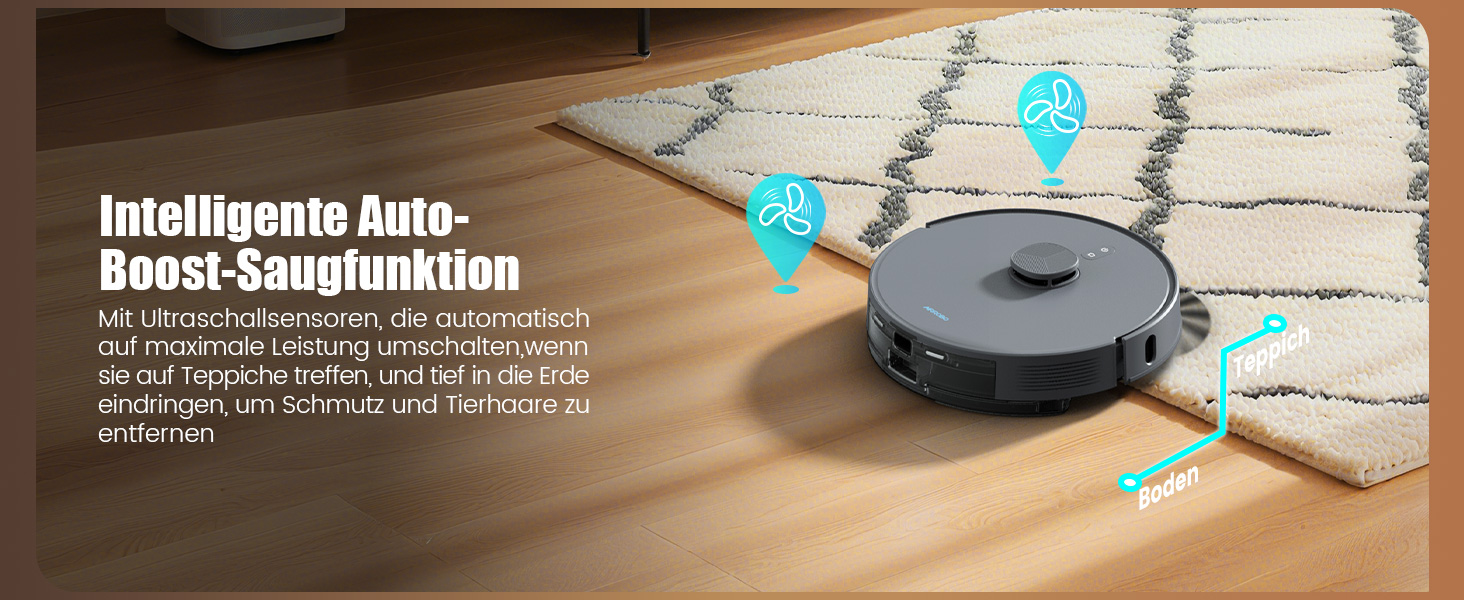 Робот-пилосос AIRROBO T25+ з вологою, LiDAR, 5500Pa, 240хв, керування через додаток, для тварин, чорний