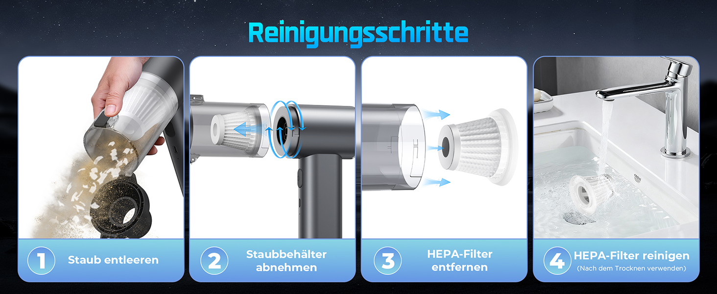 Акумуляторний ручний пилосос 4в1 Vac104, бездротовий автомобільний міні-пилосос 25000Па, безщітковий мотор 150000 об/хв, 6000mAh, для авто, дому та офісу