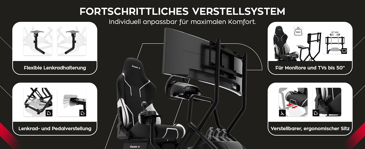 Сім-рейсинг кокпіт huzaro Speed 6.0 з кріпленням для монітора до 50