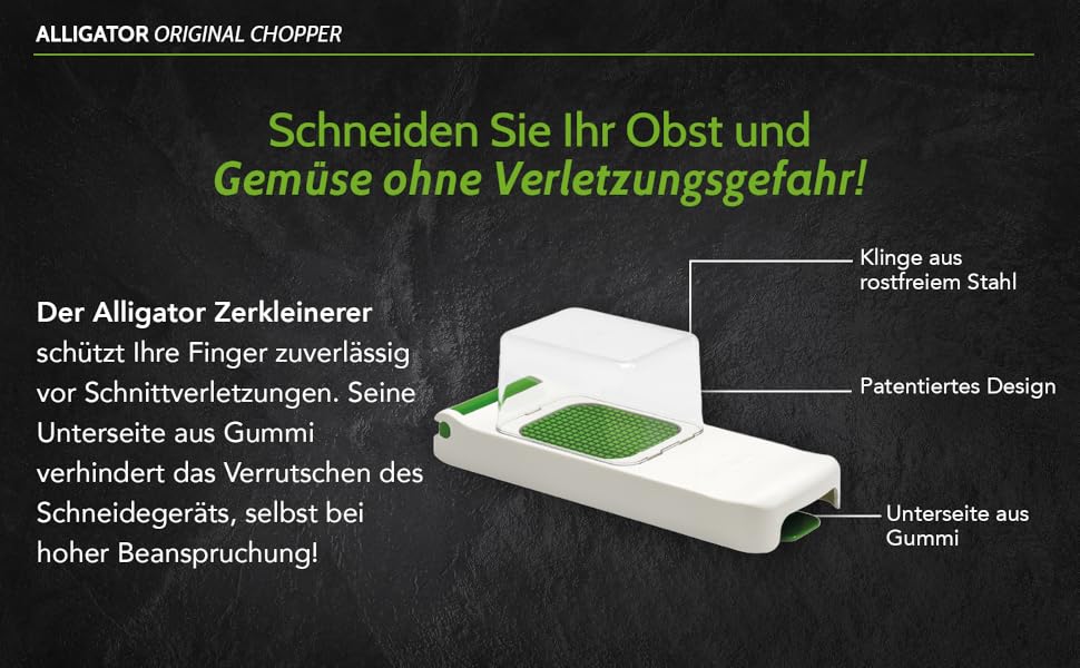 Подрібнювач для овочів ALLIGATOR 3094 з нержавіючої сталі з контейнером - для овочів, цибулі та картоплі фрі - 3 змінні леза (3x3 мм, 6x6 мм, 12x12 мм) - Без BPA