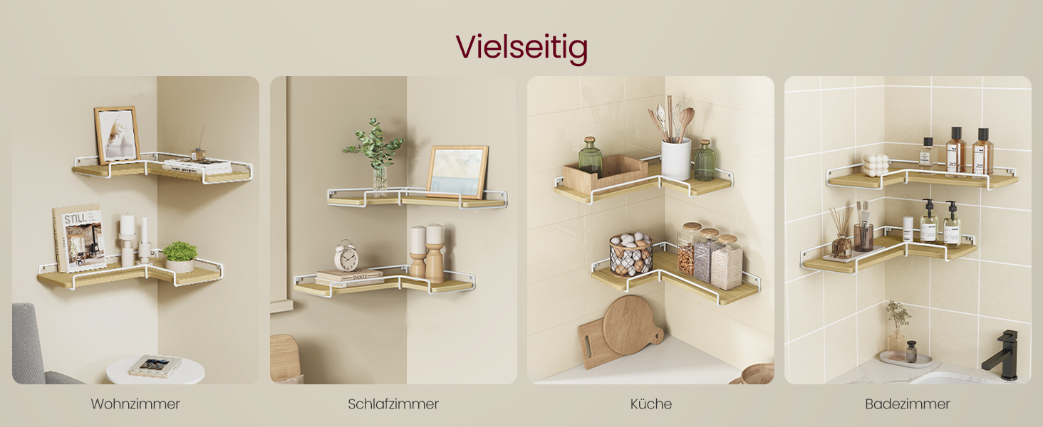 Набір кутових настінних полиць VASAGLE L-подібні, індустріальний стиль, 2 шт, для вітальні, спальні та кухні, колір дуб натуральний та білий (LLS831B01)