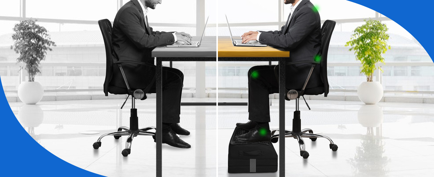 Підставка для ніг під стіл KingPavonini з гелевою піною пам'яті, 3 положення, зігріваюча сумка для ніг, підтримка спини, стегон та ніг, ергономічна підставка для офісного та геймінгового крісла (Чорний)