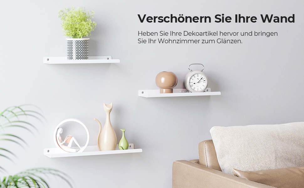 Набір металевих настінних полиць SONGMICS (3 шт.), підвісні полиці в індустріальному стилі для вітальні, кухні та ванної кімнати, білий колір, LFS12BK