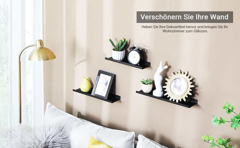 Набір металевих настінних полиць SONGMICS (3 шт), підвісні полиці в індустріальному стилі для вітальні, кухні та ванної кімнати, чорні, LFS12BK