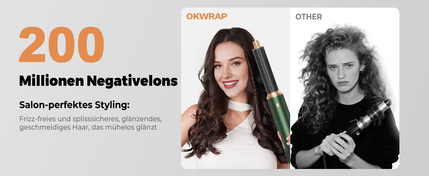 Набір для укладки волосся OKWRAP 5-в-1: Фен-щітка, стайлер для локонів, випрямляч, об'ємний стайлер – зелено-золотий